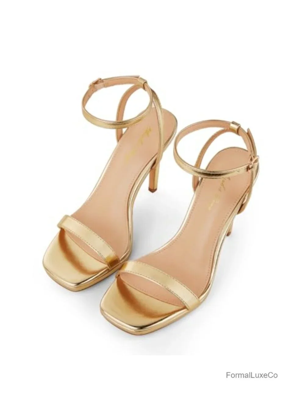 Strappy Stiletto Heeled Sandals Square Open Toe Ankle Buckle 4.33 Inch Heels
